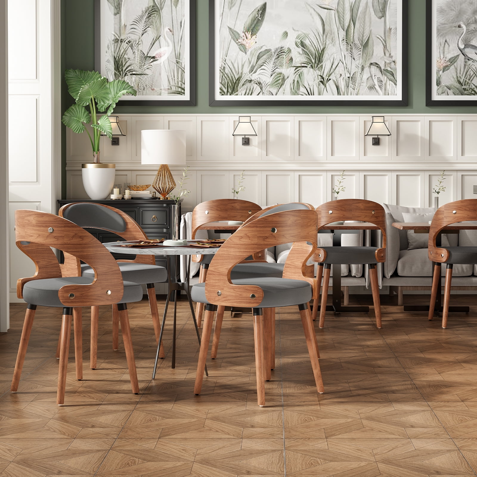 Farini Set of 2 Wood Dining Chairs with Curved Backrest for Kitchen Dining Room, Dark Gray