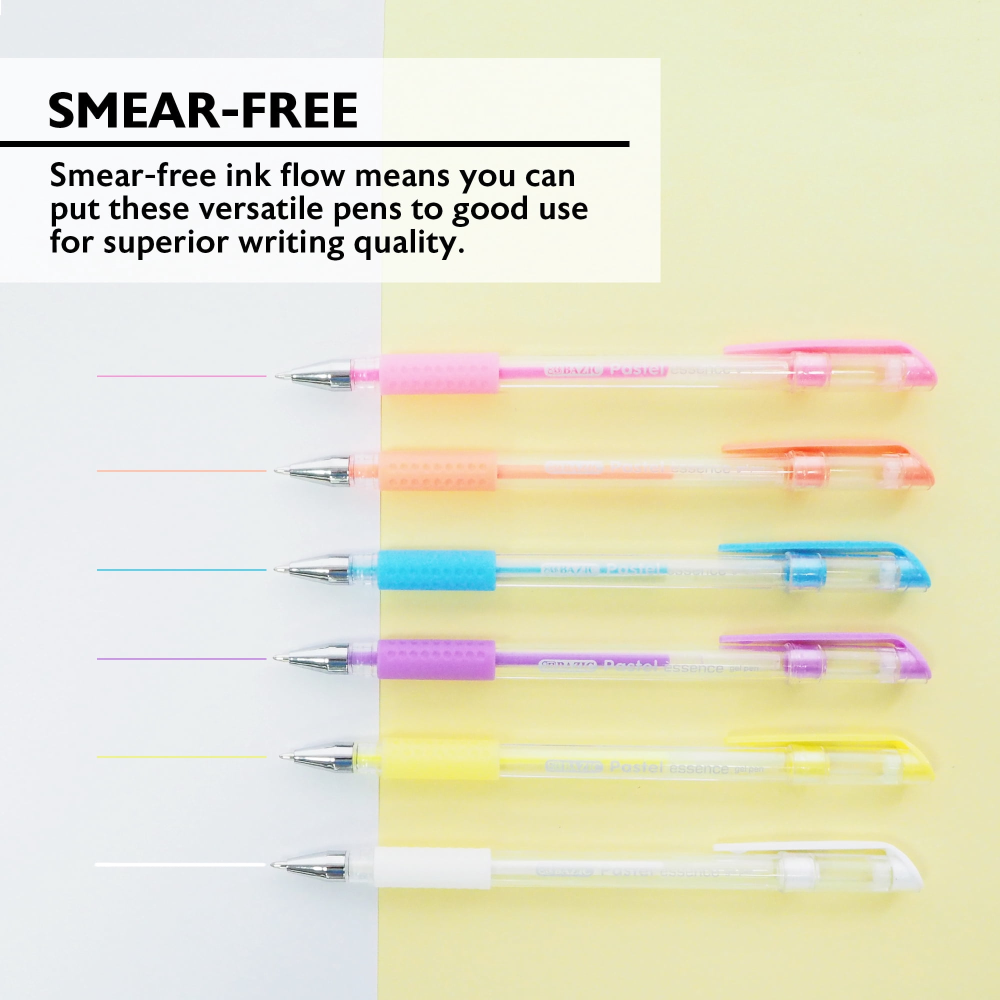 BAZIC Essence Gel Pen 0.8mm Pastel Color, Comfort Grip, (6/Pack), 1-Pack