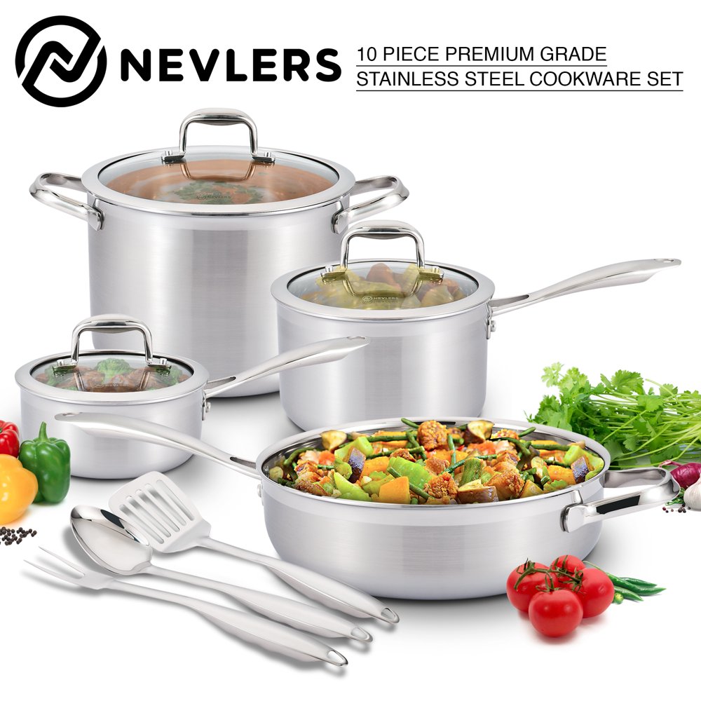 Nevlers 10 Piece MultiClad Stainless Steel Pots and Pans Set