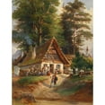 thumbnail image 2 of Johann Nepomuk Passini 12x14 Black Ornate Wood Framed Double Matted Museum Art Print Titled: Dorfschenke (1865), 2 of 5