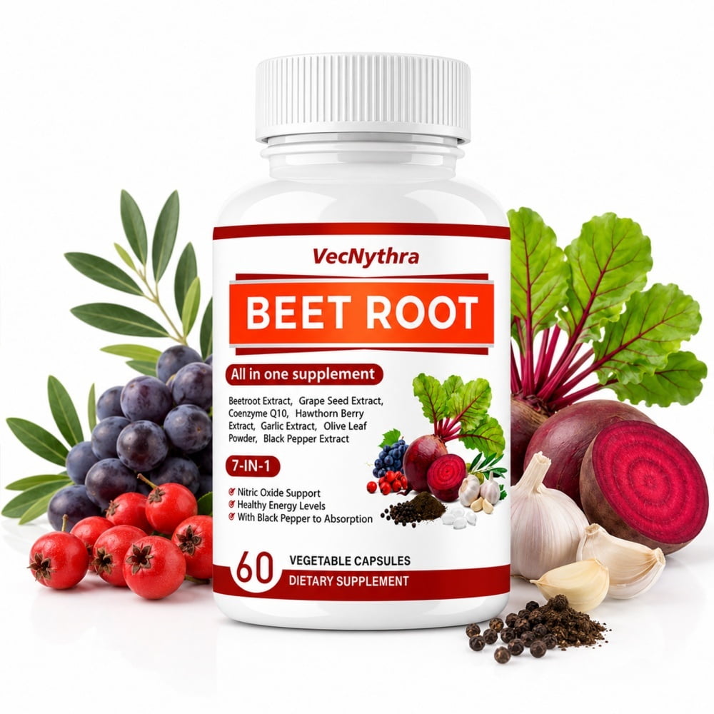 VecNythra Beetroot Extract 1000mg & Grape Seed Extract 200mg | Antioxidant Supplement Capsules, 60 Count