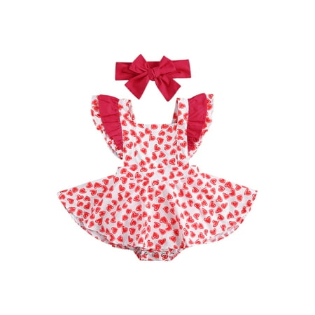 

Pudcoco Baby Girl’S Ruffles Fly Sleeve Heart Bandage Romper Headband