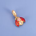 thumbnail image 2 of 925 Sterling Silver Golden Flying Ladybug with Pink Flower Dangle Charm Bead for Bracelet Charms Bangle Pendant Jewelry, 2 of 5