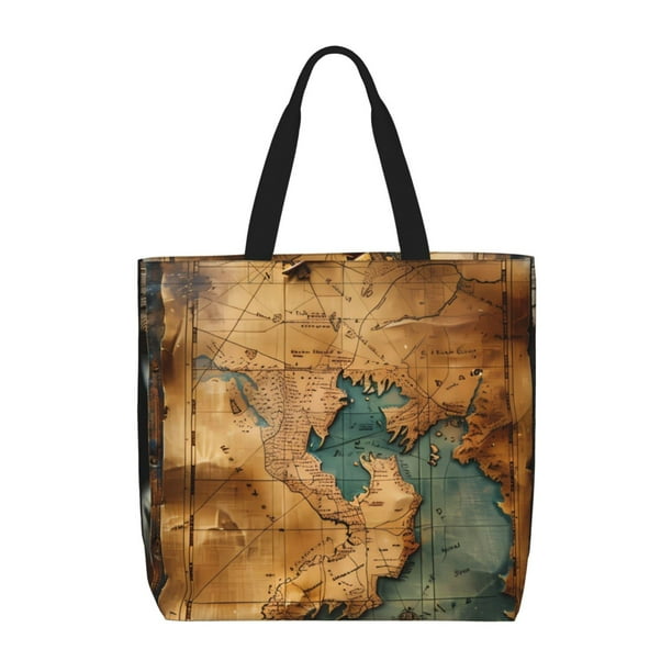 Easygdp Antique Map Adventure Scene Bolsa Tote para Mujer, Bolso de Hombro para Trabajo, Playa, Viajes, Compras y Supermercado