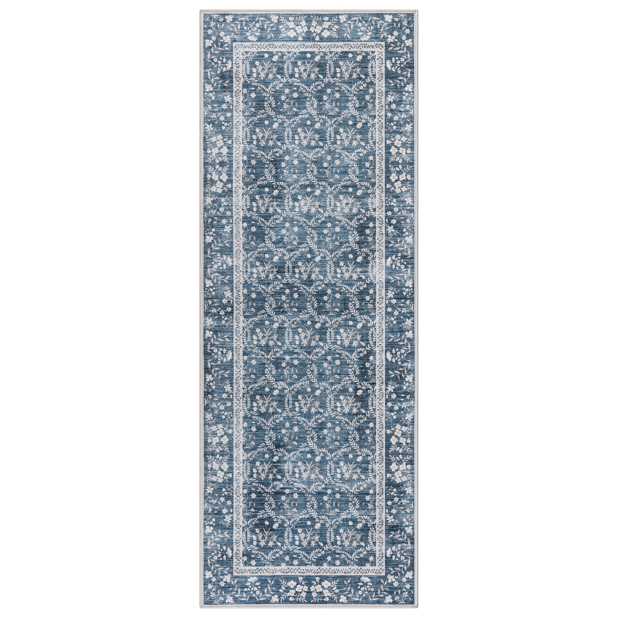 Crystal Print Vela Transitional Floral Navy Area Rug, 2x6