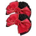 thumbnail image 4 of 2Pcs Bowknot Hair Snoods Golden Tuck Net Headdress Occupational Hair Bun Net for Class Work Daily (Red), 4 of 8