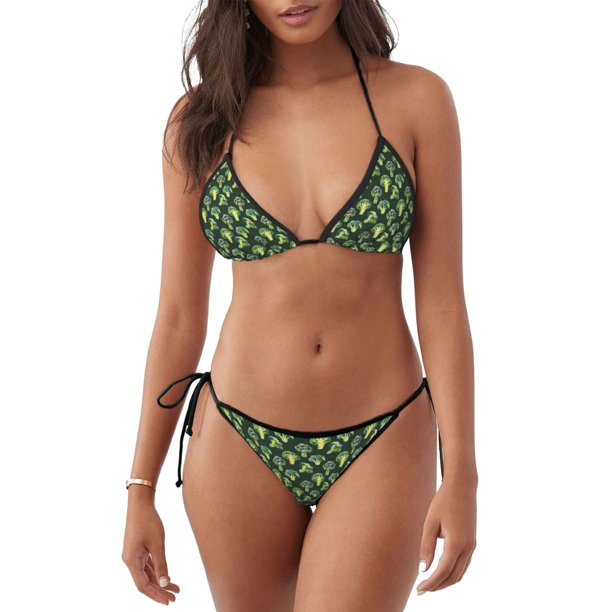 Fotbe Broccoli 3 Traje de Baño para Mujer de Dos Piezas – Bikini Sexy de Tirantes Tipo Halter con Diseño Triangular