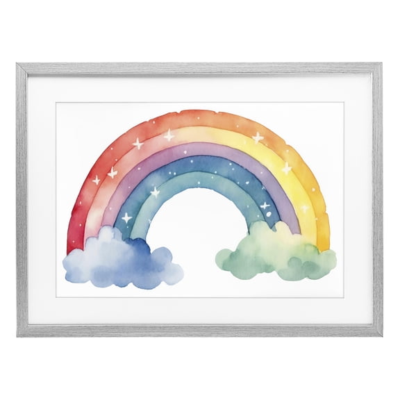 Stupell Industries Colorful Rainbow with White Stars Gray Framed Print Under Glass, design by Creative Studio