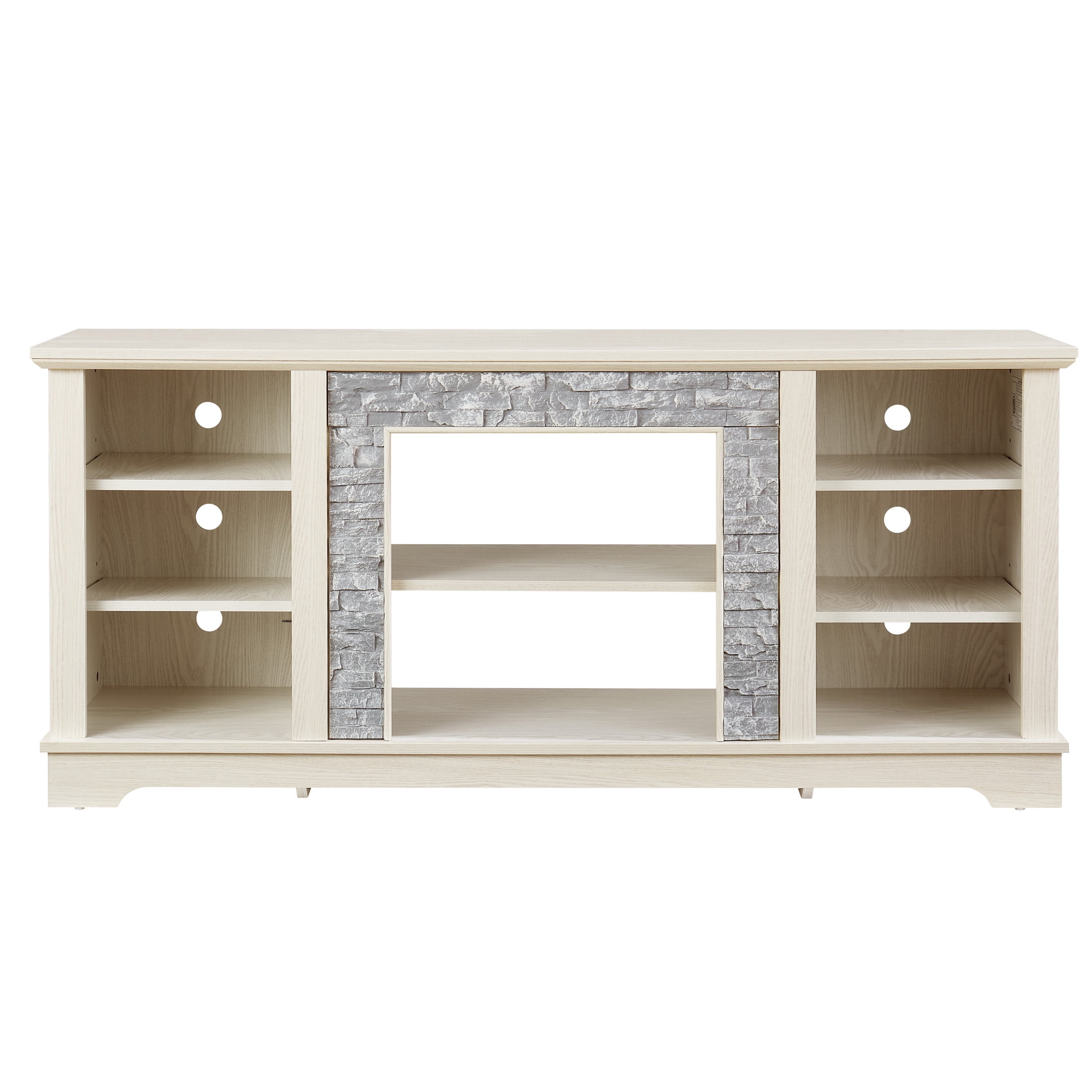 Aukfa TV Stand for TVs up to 65" with Faux Stacked Stone Surround for Living Room, Oak