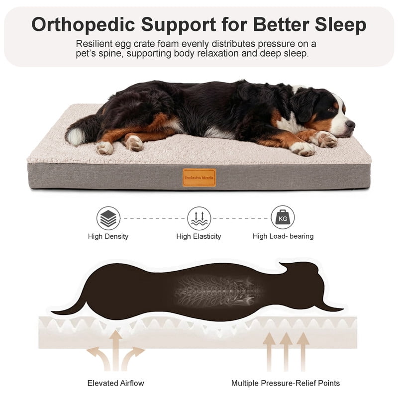 Exclusivo Mezcla Large Dog Bed with Removable and Washable Cover, Orthopedic Pet Bed for Crates, Non-Slip Bottom and Waterproof Liner, 42"×28", Ivory