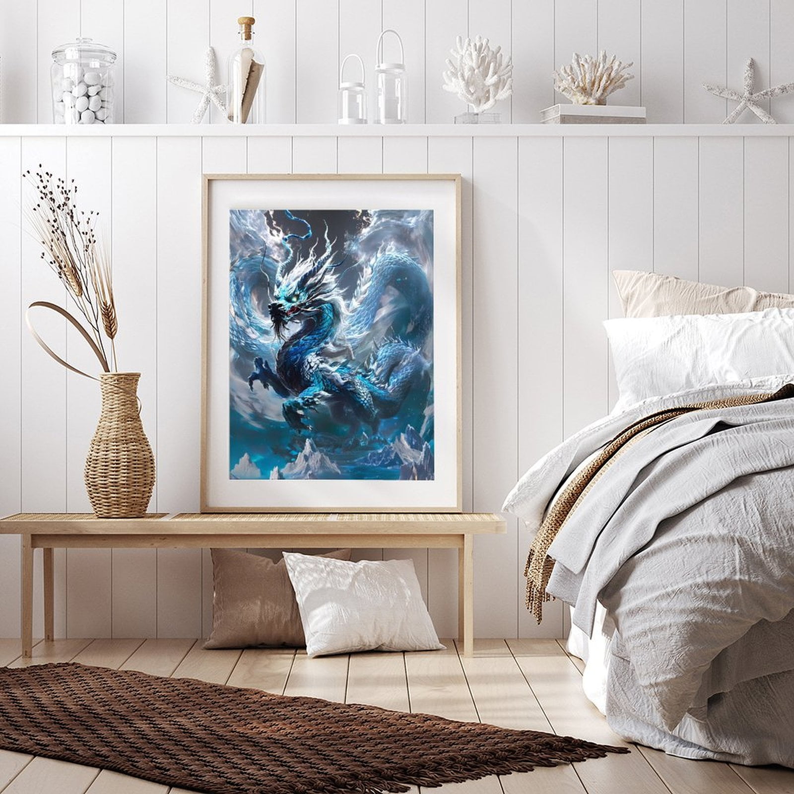 Diamond Art Kit for Adults, Majestic Blue Dragon Fantasy Art Diamond Painting for Adults Beginners, DIY Diamond Art Painting Kits, 5D Diamond Painting Crafts for Home Decor 12x16 Frameless