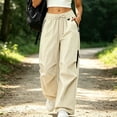 thumbnail image 6 of YFNNUP Women Cargo Pants Quick-Dry Parachute Hiking Pants Lightweight Baggy Pants Casual Outdoor Travel Trouser with Zipper Pockets Khaki L, 6 of 6