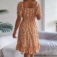 thumbnail image 3 of ZZwxWA Women's Dresses Floral Print Square Neck Puff Sleeve Ruffle Hem Loose Smock Midi Dress One-line Neck High Waist Womens Summer Sundress, 3 of 3