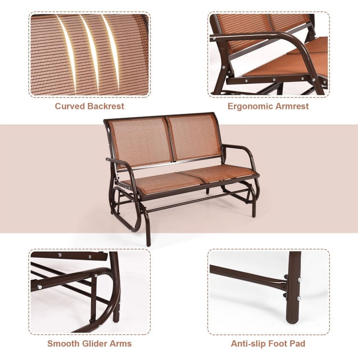 Aimee Lii Double Chair Outdoor, Patio Glider Bench, Porch, Backyard, Sturdy, Brown Aimee Lii Double Chair Outdoor, Patio Glider Bench, Porch, Backyard, Sturdy, Brown