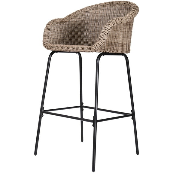 Christopher Knight Home 29.5" Outdoor Wicker Bar Stools, Woven Rattan with Iron Frame, Light Brown, Set of 2
