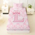 thumbnail image 3 of Manfei Pink Princess Letter L Bow Twin Sheet Sets, Boho Damask Flower Bedding for Girls Women, 3 Pieces, 3 of 5