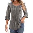 thumbnail image 1 of MeetoTime Tuniques pour Femmes Manches 3/4 Décontractées Col Rond Plissé Couleur Unie T-Shirt Pull, 1 of 6