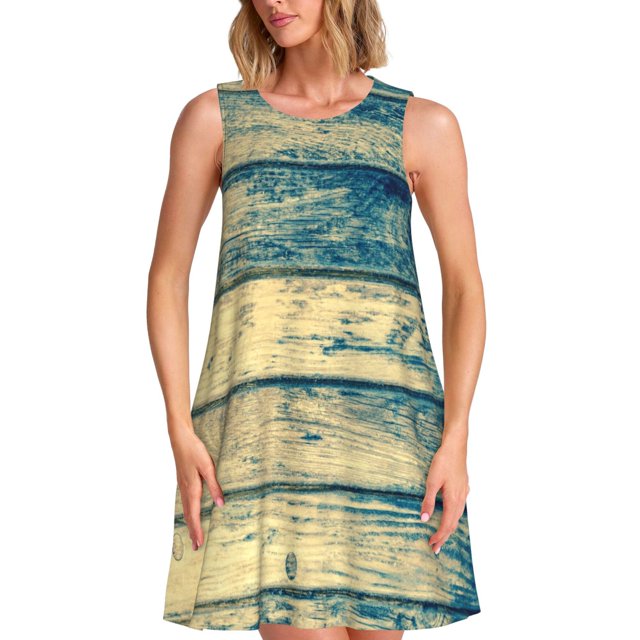Disketp Retro Wooden para Vestido sin Mangas para Mujeres, Vestidos de Verano para Mujeres, Casual y Holgado para la Playa
