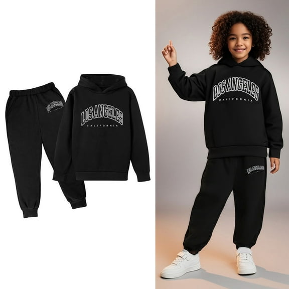 Kids Girls Boys Sweatsuit Set,2PC Long Sleeve Letter Pattern Basic Hoodie and Sweatpants Warm Fall Winter Clothes Girls Matching Sets 3-4 Years