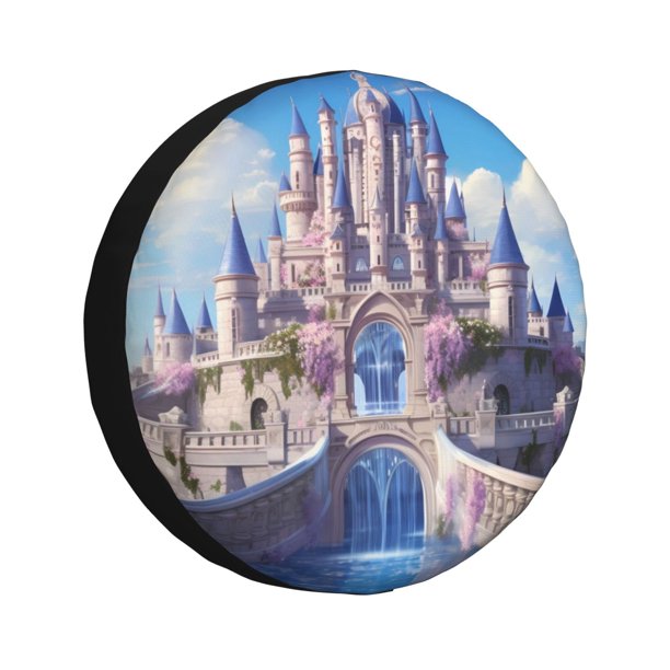 Fotbe Majestic Fantasy Castle Funda de Llanta de Repuesto con Estampado, Engrosada, Ajuste Universal para Jeep, Remolque, RV, SUV, Camión-16 inch