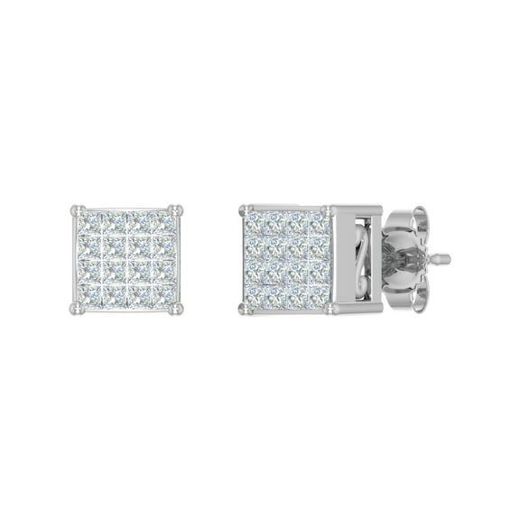 1/2 Carat Princess Cut Diamond Stud Earrings in 10K White Gold