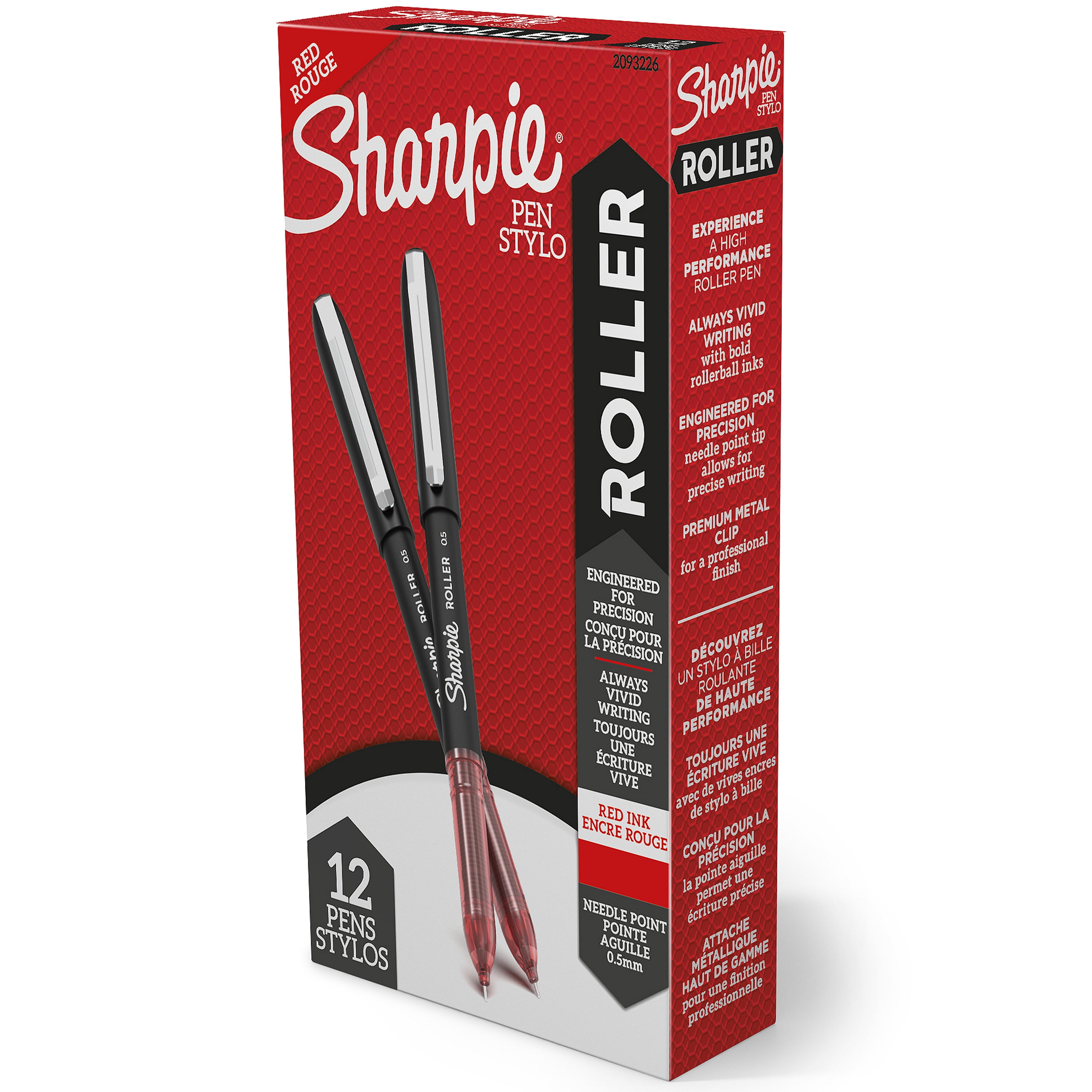 Sharpie Rollerball Pen, Needle Point (0.5 mm) Precision, Red Ink, 12 Count