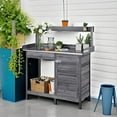 thumbnail image 4 of QISHENSHUI Garden Potting Bench Wooden Workstation Outdoor Wooden Potting Table W/Top Shelf & Lower Shelf & Cabinet Drawer & Open Shelf Gray, 4 of 11