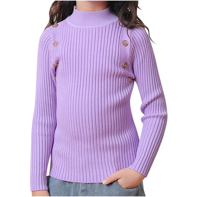 Bowake Pull Côtelé d'Automne pour Fille Manches Longues Col Montant Extensible