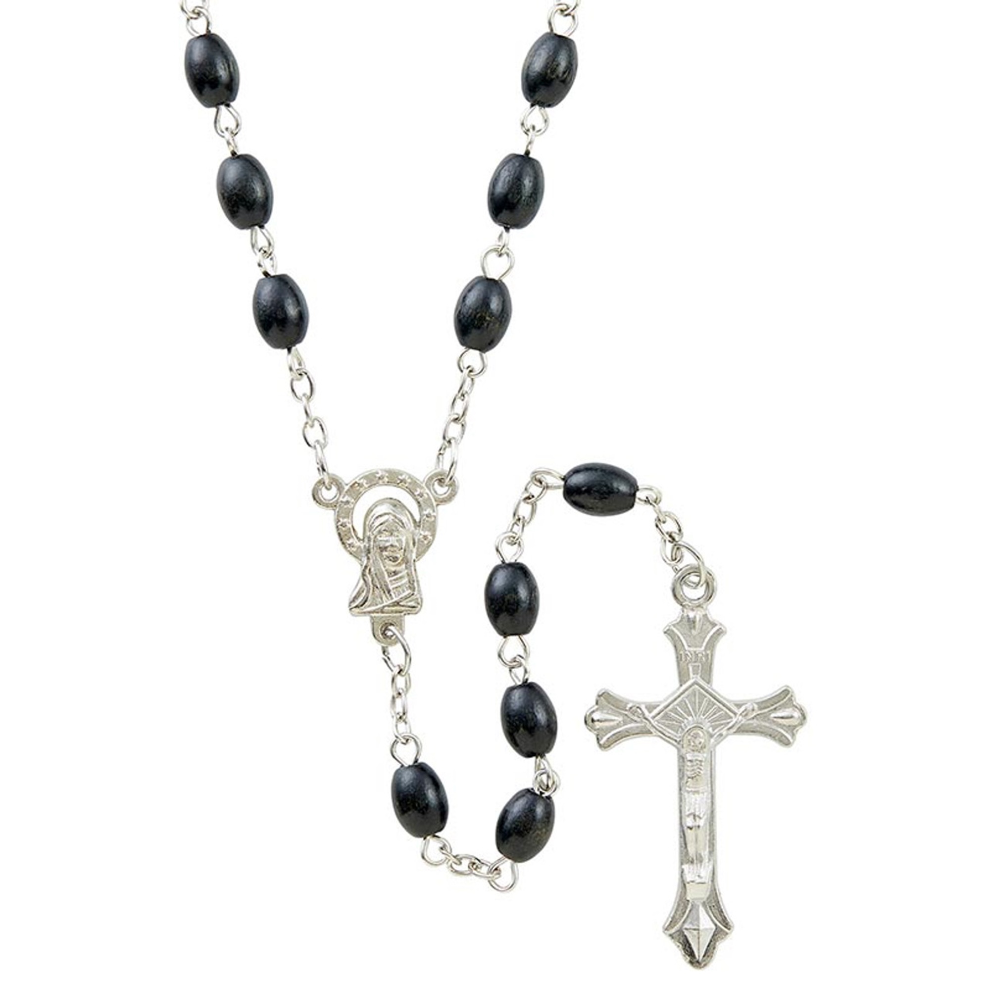 Black Oval Wood Beaded Rosary, Catholic Jewelry for Men, Pack of 24, 22