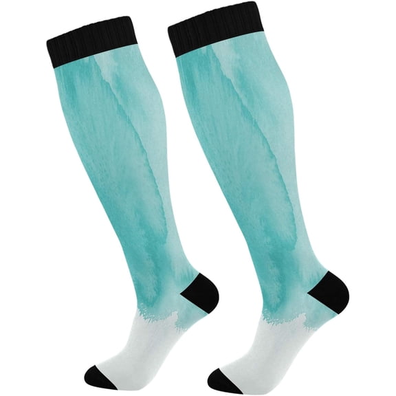 FREEAMG Knee High Socks Teal Blue Watercolor Compression Warm Stockings for Women Soccer Medical 1 Pair Pack