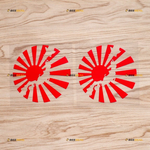Japanese Map Rising Sun Flag Sticker Decal Vinyl Round - 2 Pack Red 4" - For Car Boat Laptop Cup No Background Die-cut