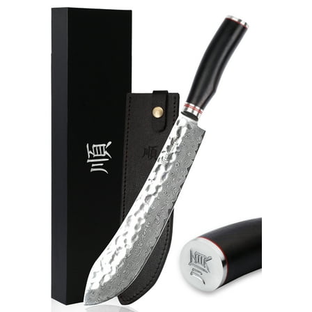 YOUSUNLONG 10 Inch Bull Nose Pro Butcher Knife, Japanese 67 Layers Hammered Damascus Steel