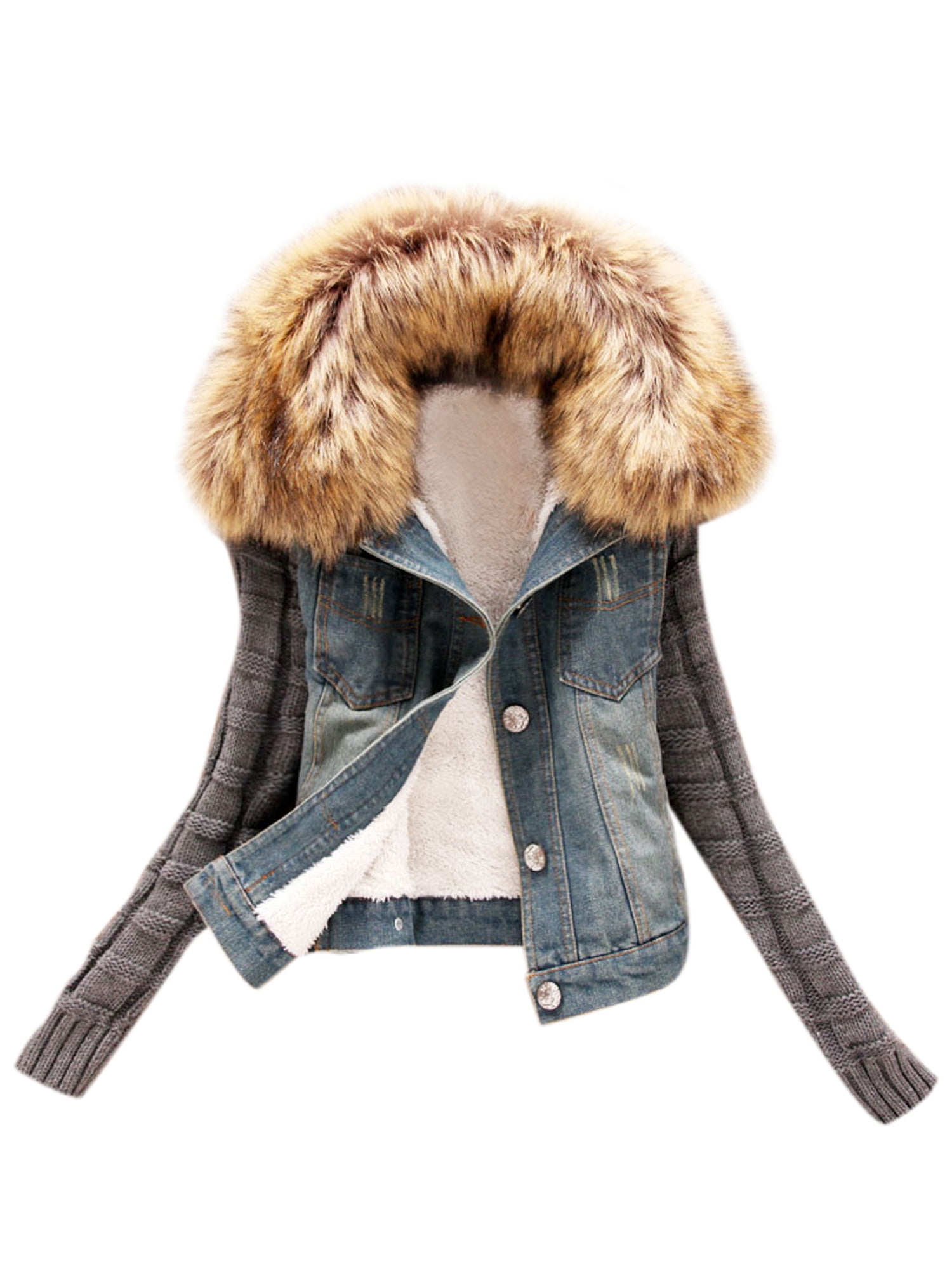 Women Plus Size Denim Jacket Coat Faux 