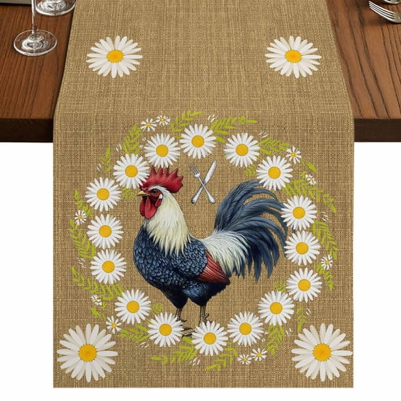 Table Runners 60 Inches Long Dress Scarves, Daisy Rooster Farmhouse Kitchen/Dining Table Runner, Small Coffee Tablerunners, Spring Floral Farmhouse Botanical Rustic 13x60 Inch