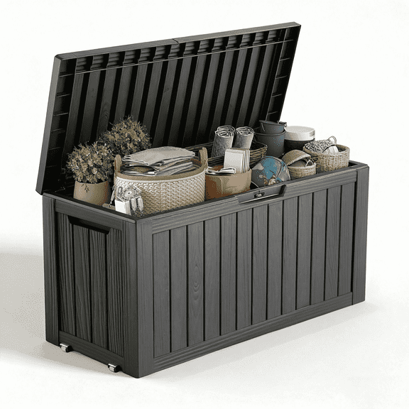 EASY UP 80 Gallon Resin Deck Box, Lockable Patio Outdoor Storage Box for Furniture, Garden Tools Storage, Waterproof Outside Storage Boxes.