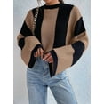 thumbnail image 4 of Suéter de Punto con Cuello Alto y Mangas Acampanadas con Bloques de Color para Mujer Caqui L, 4 of 9