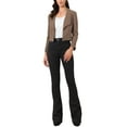 thumbnail image 2 of INSPIRE CHIC Women's Notched Lapel Ruched Sleeve Jackets Business Cropped Blazer M Coffee, 2 of 6