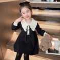 thumbnail image 5 of Jinhomg Toddler Baby Knitted Dresses Girls Trendy Lapel Collar Midi Dress Fall Winter Comfy Long Sleeve Cotton Dresses Black 130, 5 of 9
