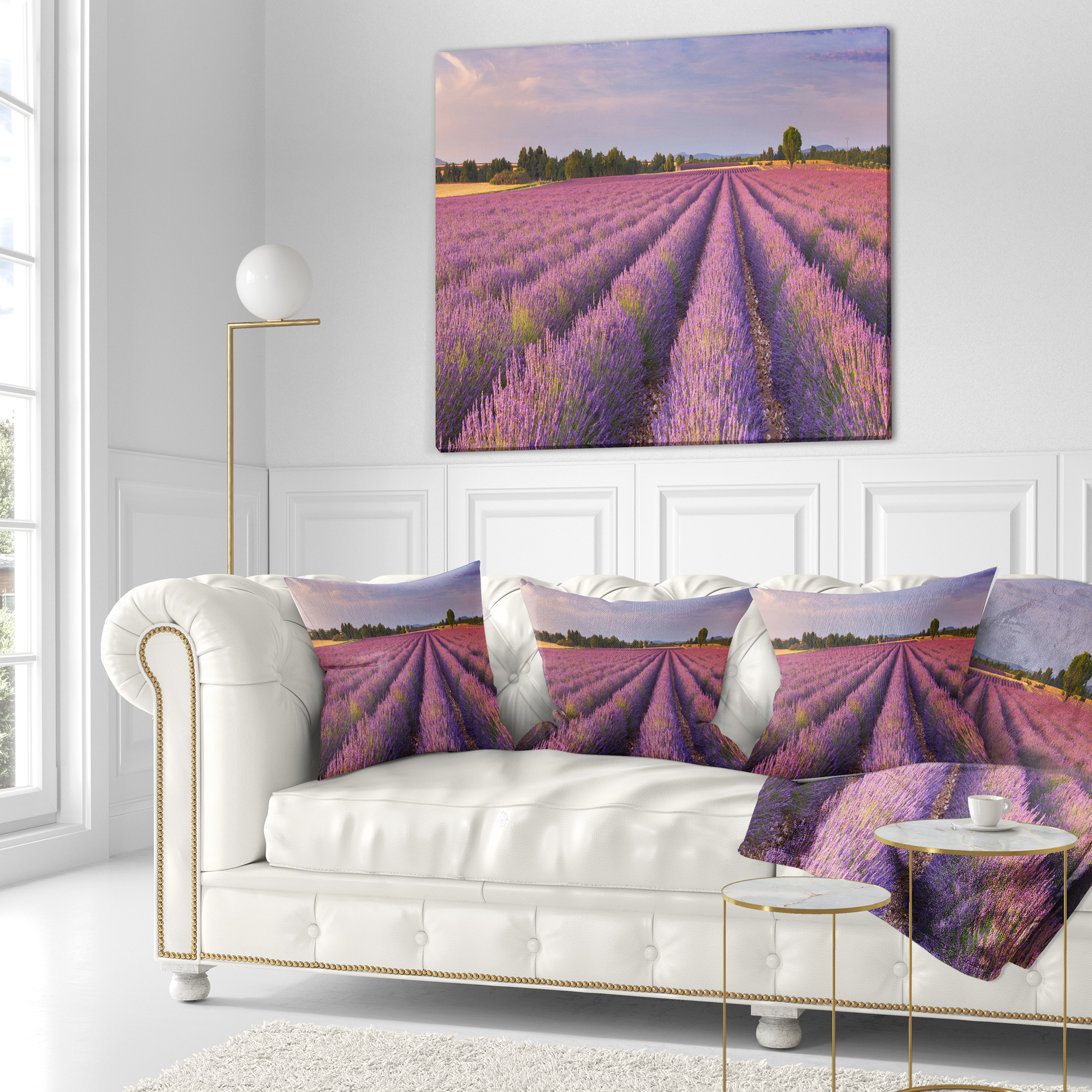 Designart Lavender Flower Rows in France - Landscape Printed Throw Pillow - 16x16