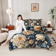 thumbnail image 4 of Homewish Female Men Women Floral Peony Bedding Comforter Set 2pcs,Chic Flowers Blossoms Twin Comforter Sets Microfiber,Retro Vintage Exotic Style Breathable Bedding Set,Microfiber Bedroom Decor, 4 of 8