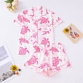 thumbnail image 2 of VNKIDY Women's Pajamas Turtle Print 2 Piece Pajama Set Short Sleeve Button Front Lapel Top Elastic Waisted Shorts Loungewear Set For Home Relaxation Leisure Pjs, 2 of 7