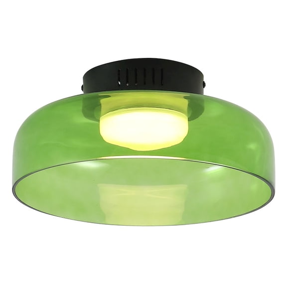 Jonathan Y 12" Minimalist Iron/Glass Dimmable Integrated LED Flush Mount, Green/Black