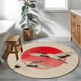 thumbnail image 3 of Round Area Rug 3 Ft, Vintage Birds Red Sun Washable Non-Slip Circle Carpet for Living Room/Bedroom, Retro Art Animals Rustic Low-Profile Small Floor Mats Collection Rugs for Indoor, 3 of 8