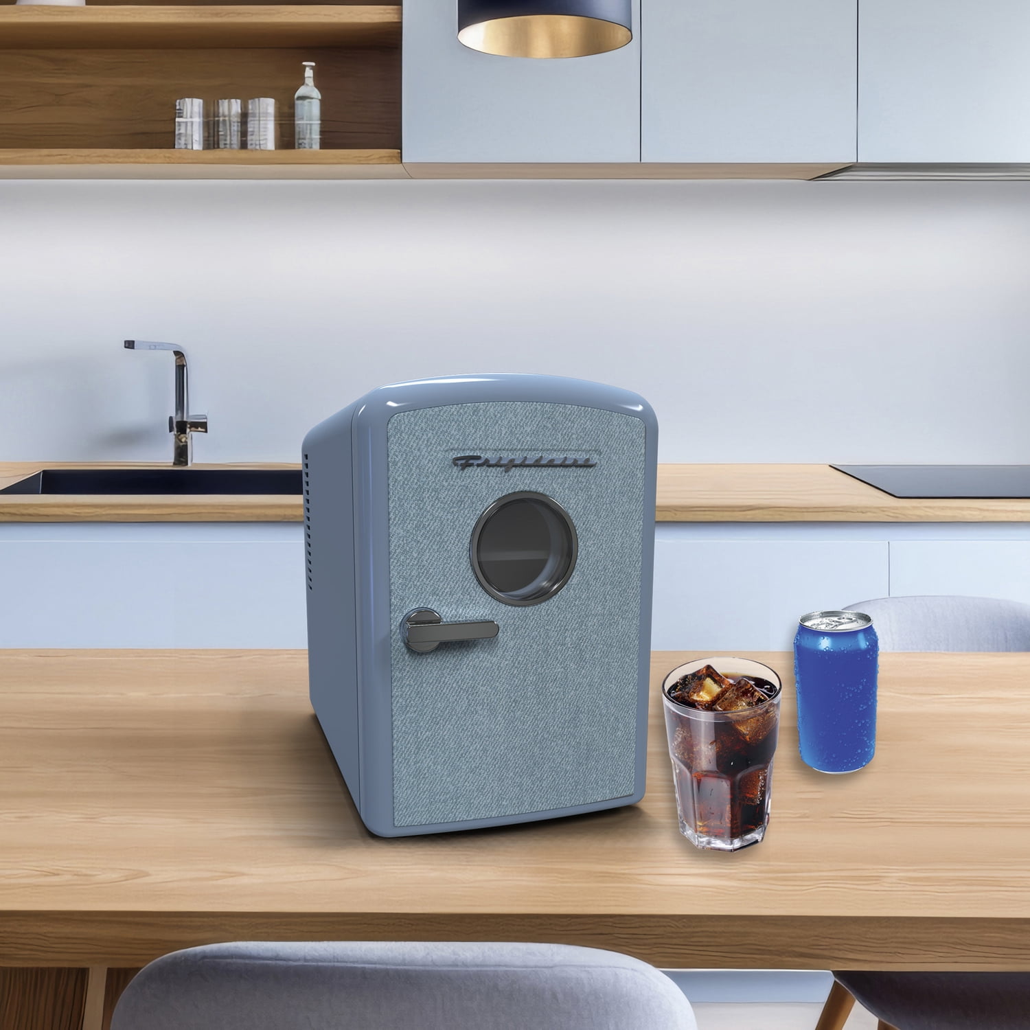 Frigidaire 9-Can Mini Fridge Cooler, Denim Door, EFMIS199-LIGHTDENIM