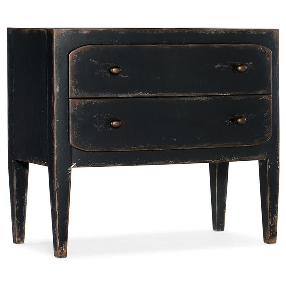 Home Square Set of 2 Two-Drawer Wood Nightstands in Distressed Black