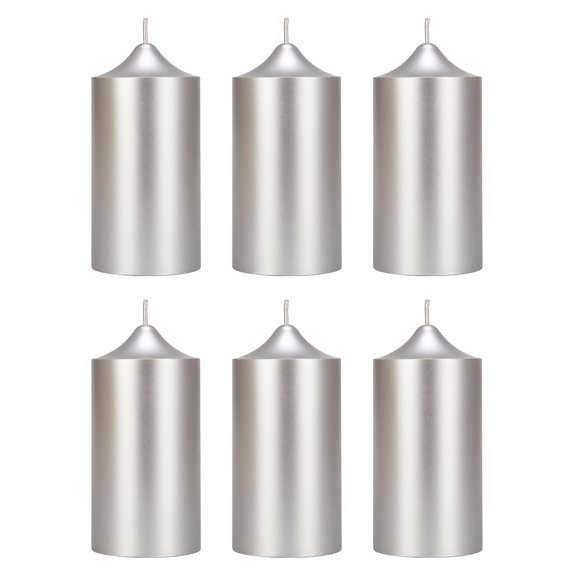 Mega Candles 6 pcs Unscented Silver Dome Top Round Pillar Candle, Hand Poured Premium Wax Candles 3 Inch x 6 Inch, Home Décor, Wedding Receptions, Baby Showers, Birthdays, Celebrations, Party & More