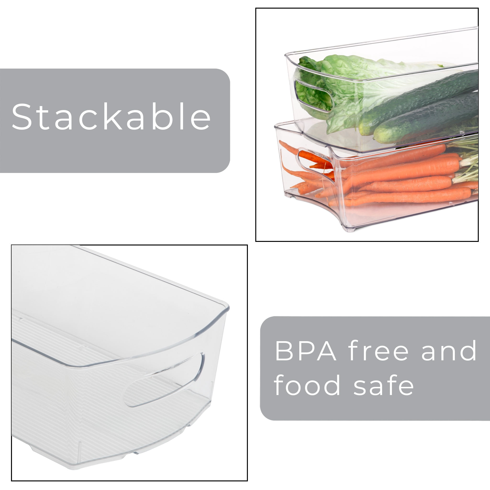 Smart Design Stackable Clear Refrigerator Storage Bin with Handle - 8 pack - 8 x 14.5 inch