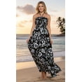thumbnail image 3 of HAPPY BAY Women's Summer A-Line Maxi Smocked Top Slit Dress Long Beach Evening Strapless Tube Dresses for Women One Size Charcoal, Floral, 3 of 4