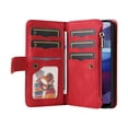 thumbnail image 2 of Multifunctional Case for Moto G Power 2021,Card Slots[RFID Blocking],Durable Flip Kickstand Magnetic Closure PU Leather Zipper Wallet Wrist Strap Shockproof Case for Motorola Moto G Power 2021, Red, 2 of 12