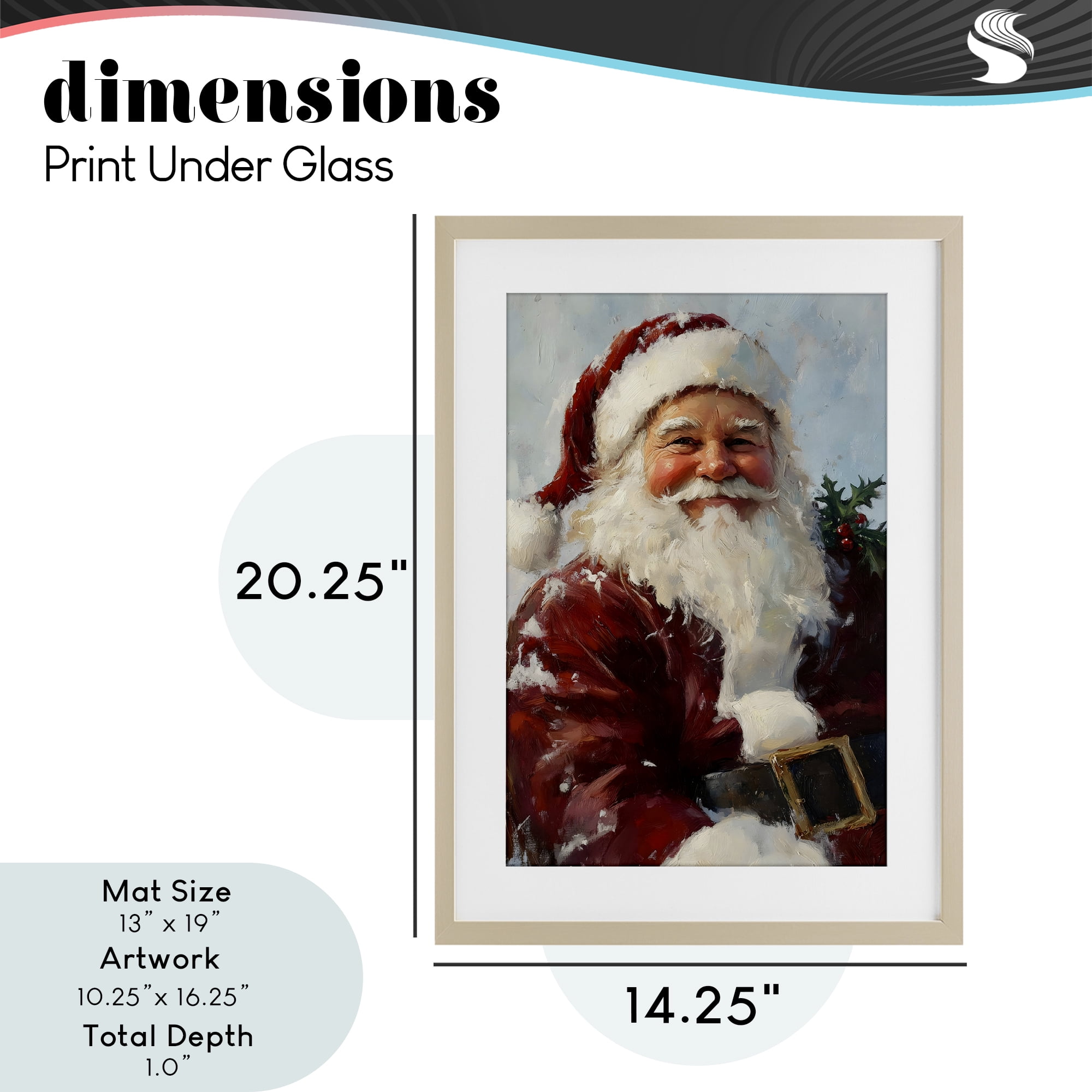 Rosy Cheeked Santa Smile Birch Framed Print Under Glass, design by Petal Prints Design